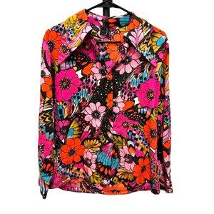 Vintage 1970s Jodi Stevens California Floral Butterfly Psychedelic Blouse